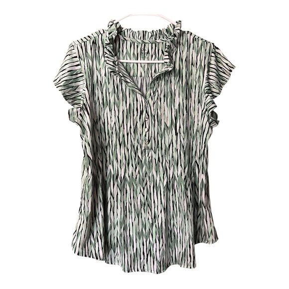 Kim Rogers Tops - Kim Rogers Ruffled Collar Short Sleeve Blouse Sz Small Career Casual Office